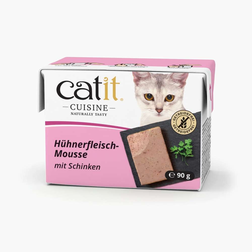 Verpackung der Geschmacksrichtung "Catit Cuisine Mousse: Huhn & Schinken".
