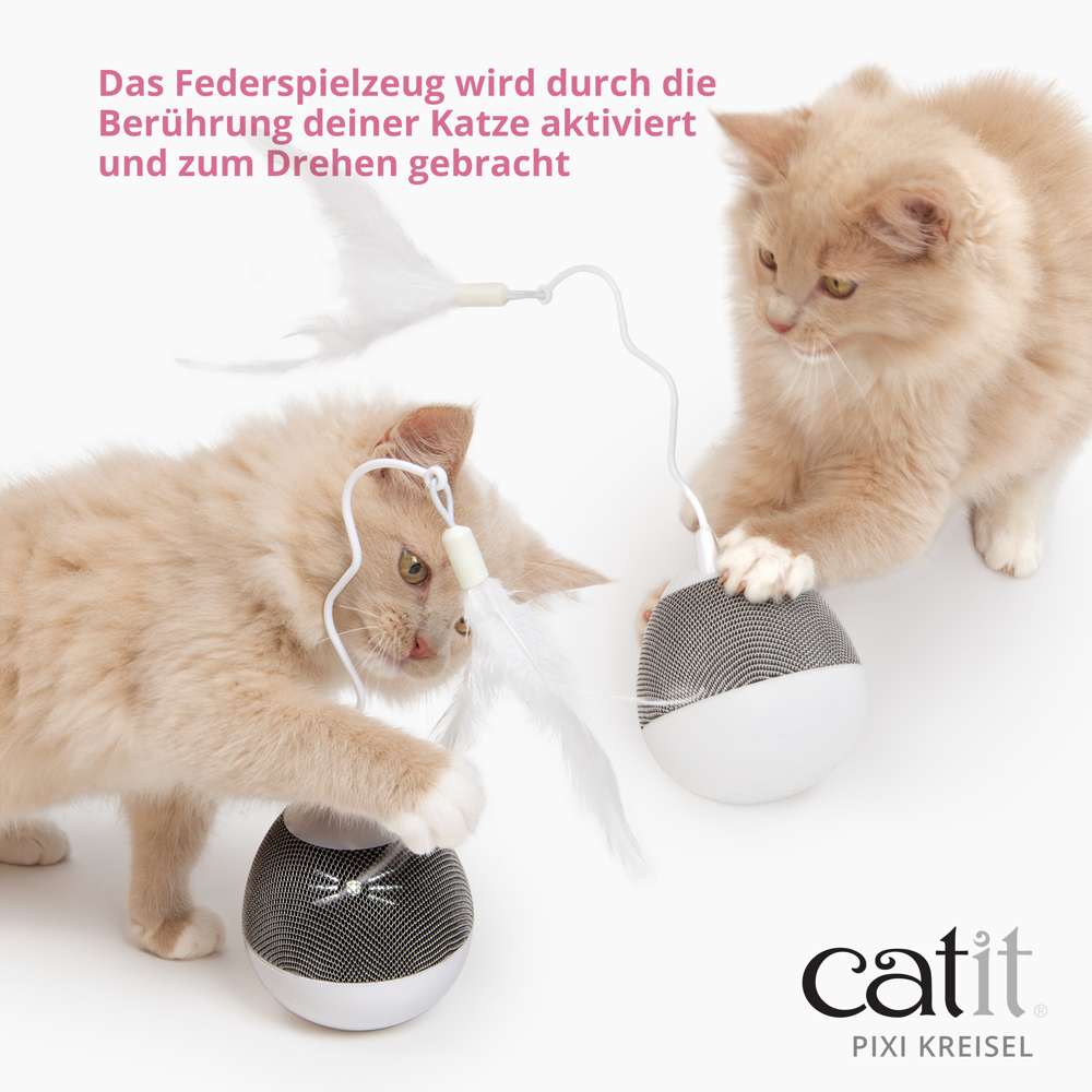 Das Federspielzeug wird durch die Berührung deiner Katze aktiviert und zum Drehen gebracht.
