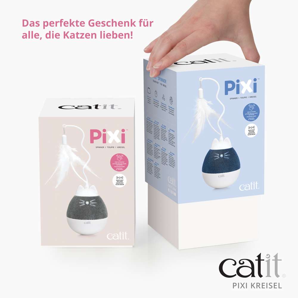 Die Verpackungen der beiden Catit PIXI Spinner stehen nebeneinander.