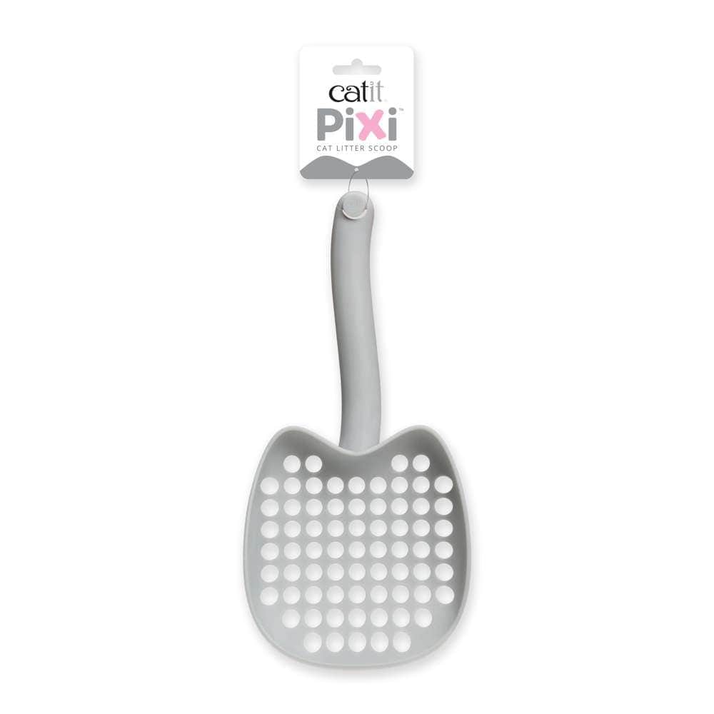 Vorderseite Verpackung Catit PIXI Katzenstreuschaufel mit katzeninspiriertem Design.