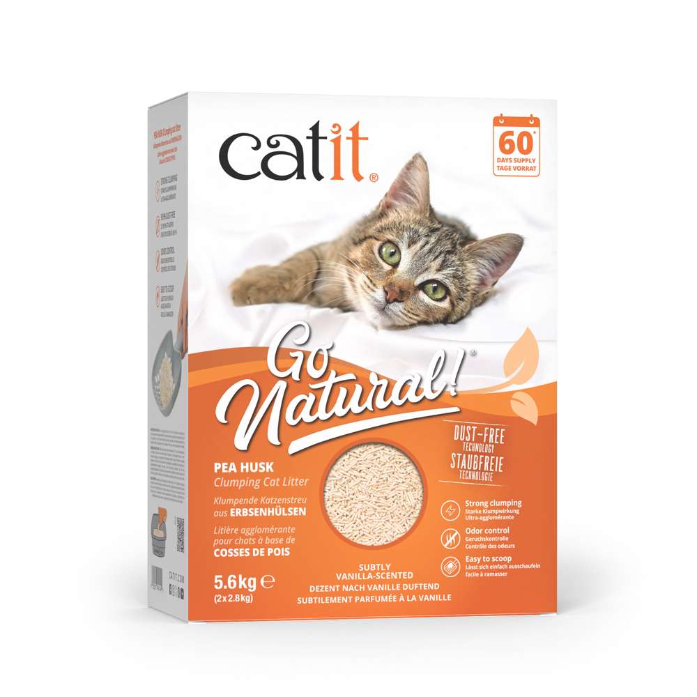 Verpackung von "Catit Go Natural! Klumpendes Katzenstreu aus Erbsenhülsen", Vanille