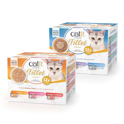 Zwei Verpackungen Katzenfutter "Catit Cuisine Fillet, Multipack, 12er-Pack"