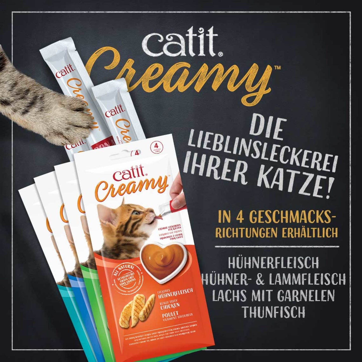 Catit Creamy – Großpackung, 15er-Pack ─ Hühnerfleisch mit Lammfleisch
