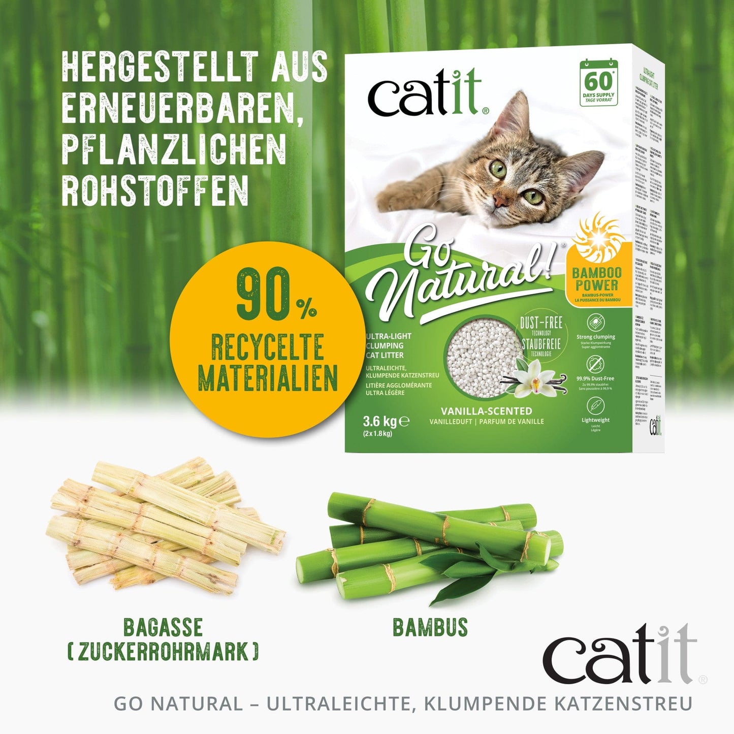 Catit Go Natural! Ultraleichte, klumpende Katzenstreu mit Bambusfaser