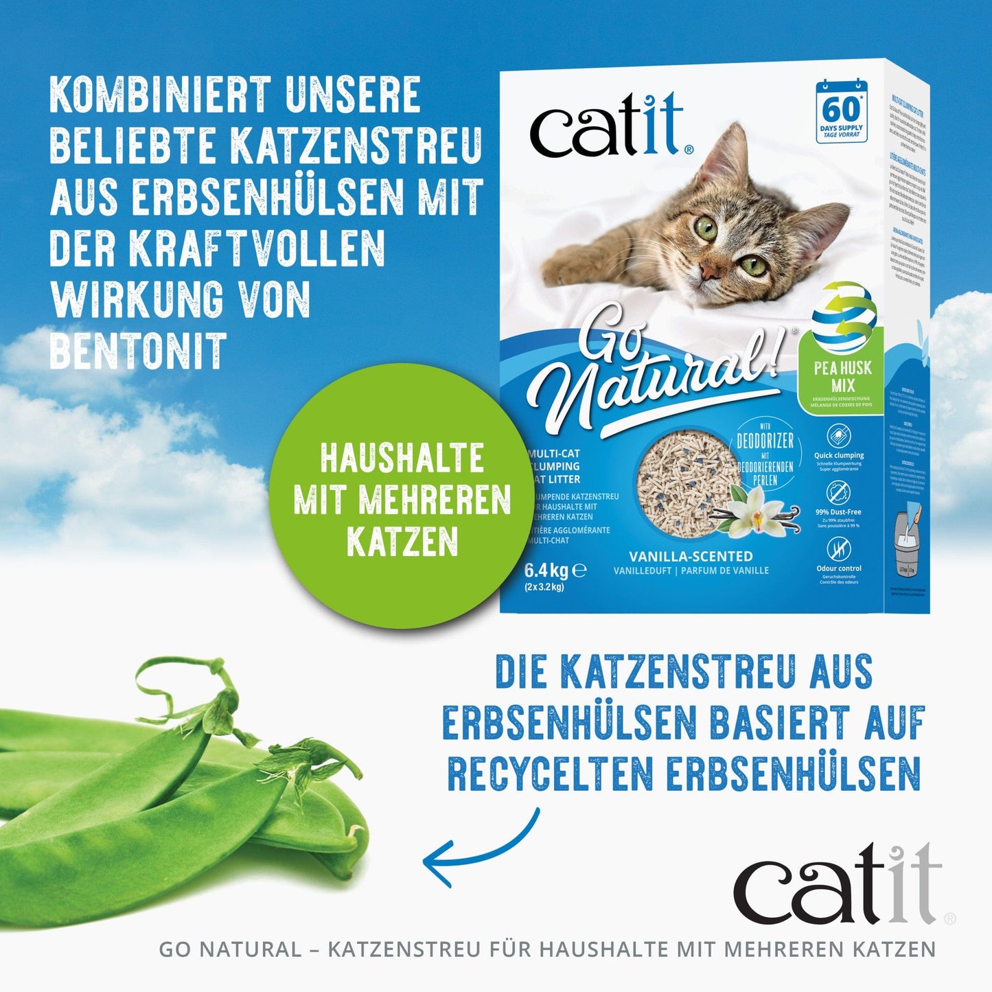 Catit Go Natural Katzenstreu aus Erbsenhülsen und Bentonit, 5,6 kg